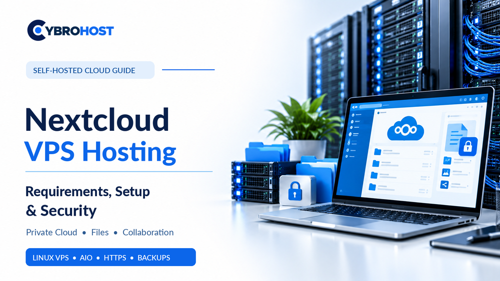 Nextcloud VPS hosting setup with secure cloud file storage and Linux server infrastructure.