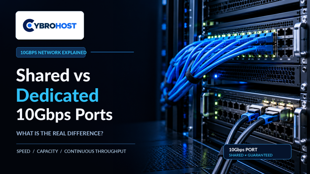 Shared vs dedicated 10Gbps ports comparison with data center networking equipment.