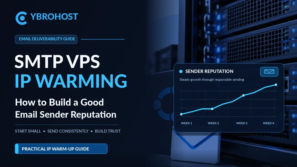 SMTP VPS IP warming guide showing how to build email sender reputation on a dedicated mail server.