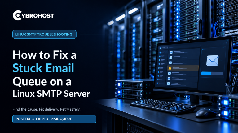 Stuck email queue on a Linux SMTP server with Postfix and Exim troubleshooting.