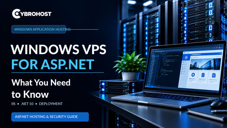 Windows VPS for ASP.NET hosting with IIS, application code, and server hardware.